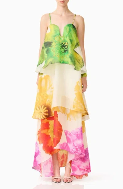 Elliatt Lilia Floral Tiered High-low Gown In Multi