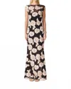 Elliatt Margaux Fit & Flare Gown In Black/gold Floral In Multi