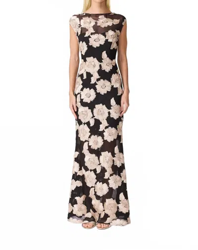 Elliatt Margaux Fit & Flare Gown In Black/gold Floral In Multi