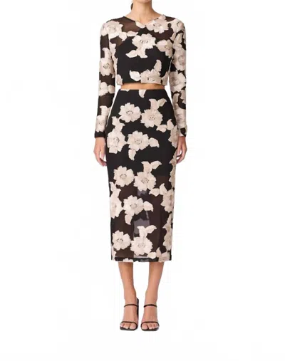 Elliatt Margaux Long Sleeve Top In Black/gold Floral In Multi