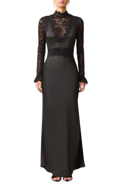 Elliatt Margot Lace Inset Long Sleeve Gown In Black