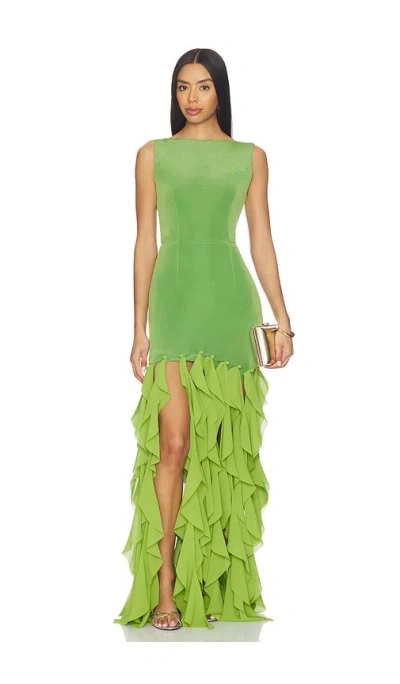 Elliatt Marison Ruffled Fringe Gown In Green