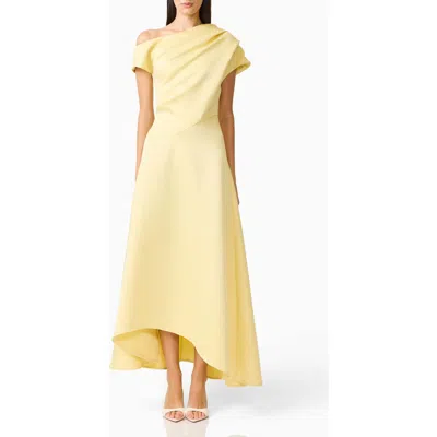 Elliatt Marissa One-shoulder Asymmetric Hem Duchess Satin Gown In Yellow