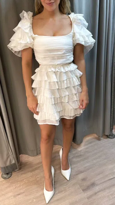 Elliatt Maya Ruffle Cutout Mini Dress In Ivory In White