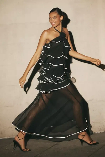 Elliatt Melissa Halter Ruffle Tiered Sheer Maxi Dress In Black