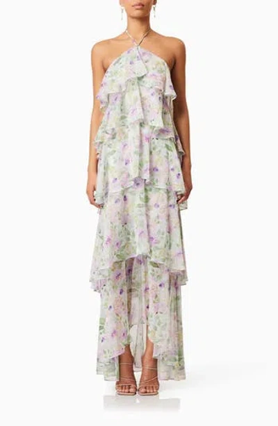 ELLIATT ELLIATT MIRABELLE FLORAL TIERED GEORGETTE HALTER DRESS