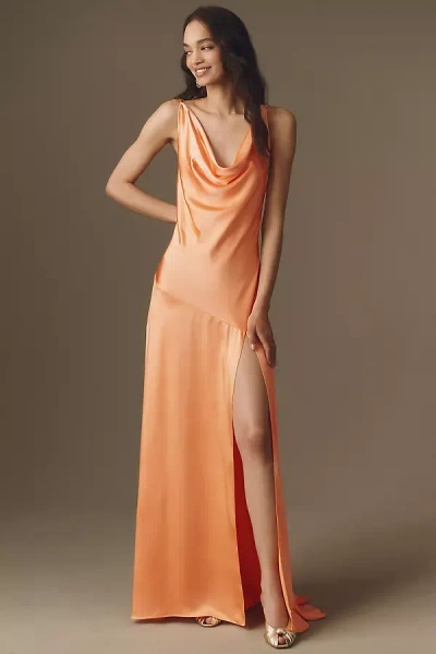 Elliatt Nessa Draped Satin Cowl Gown In Orange