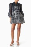 Elliatt Nyx Embroidered Scene Long Sleeve Organza Cocktail Minidress