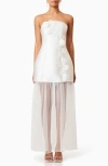 Elliatt Oleander Floral Appliqué Strapless Cocktail Minidress With Removable Sheer Maxi Skirt In Ivory