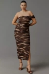 Elliatt One-shoulder Mesh Midi Dress In Brown