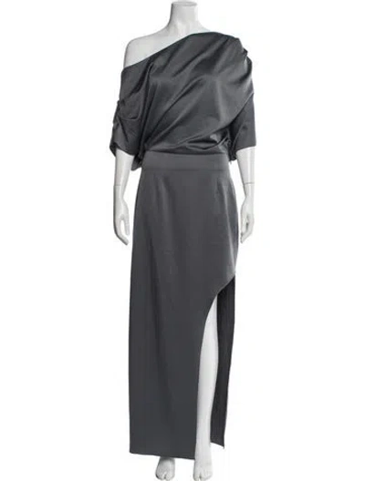 Pre-owned Elliatt One-shoulder Long Dress In Gray