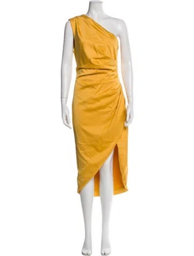 Pre-owned Elliatt One-shoulder Midi Length Dress In Gold