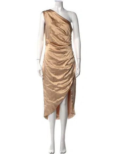 Pre-owned Elliatt One-shoulder Midi Length Dress In Gold