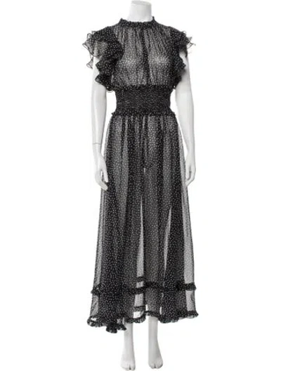 Pre-owned Elliatt Polka Dot Print Long Dress In Black