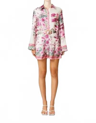 Elliatt Poolside Collared Long Sleeve Top And Short Set In Multi