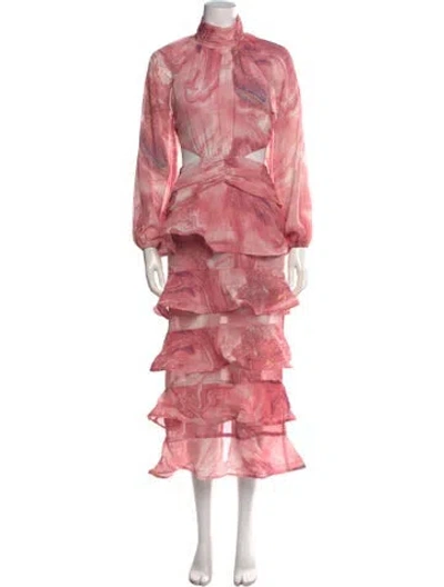 Pre-owned Elliatt Printed Long Dress In Metallic/pink