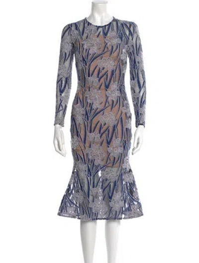Pre-owned Elliatt Printed Midi Length Dress In Blue
