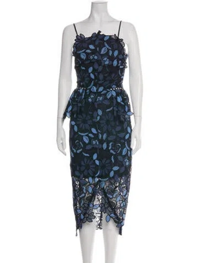 Pre-owned Elliatt Printed Midi Length Dress In Blue