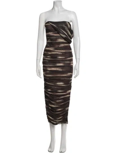 Pre-owned Elliatt Printed Midi Length Dress In Brown/yellow