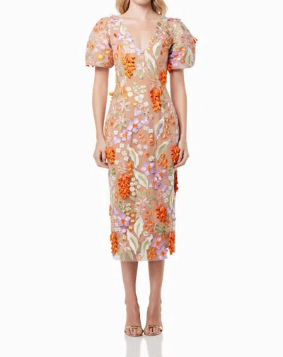 Elliatt Remix Midi Dress In Beige Multi