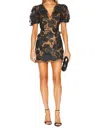 Elliatt Rosalind Floral Embroidered Puff Sleeve Cocktail Minidress In Black