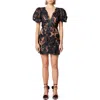 Elliatt Rosalind Floral Embroidered Puff Sleeve Cocktail Minidress In Black