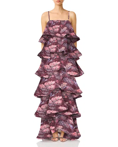 Elliatt Rosaria Printed Ruffle Tiered Gown In Pink