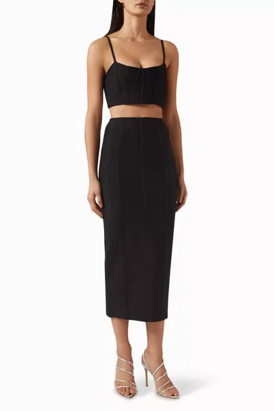 Elliatt Rose Crop Top & Midi Skirt Set In Black