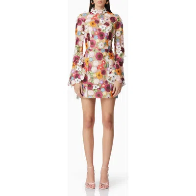 Elliatt Rosella Floral Appliqué Long Sleeve Cocktail Minidress In Multi
