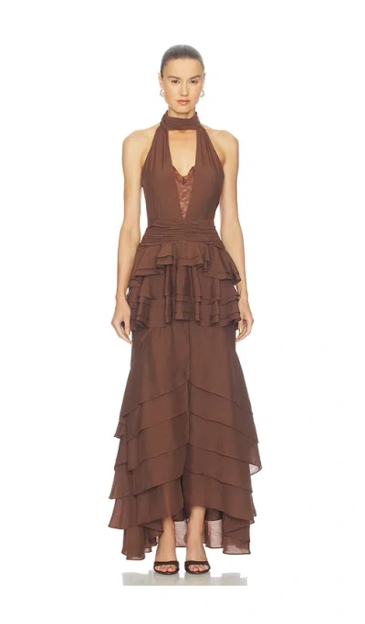 Elliatt Rosera Halter Gown In Chocolate