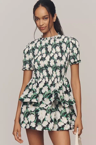 Elliatt Rosey Short-sleeve Smocked Mini Dress In Green