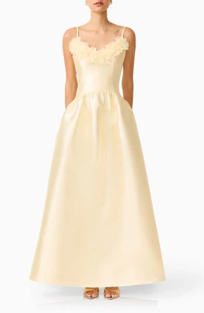 Elliatt Ruffle Sateen Fit & Flare Gown In Yellow