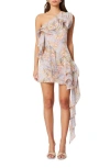 Elliatt Sahara Floral One-shoulder Minidress In Lavender Multi