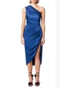 Elliatt Satin Cassini One Shoulder Ruched Cocktail Dress In Sapphire In Blue
