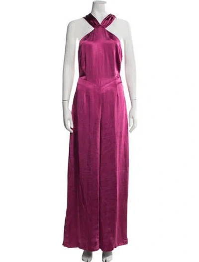 Pre-owned Elliatt Satin Halterneck Jumpsuit In Pink