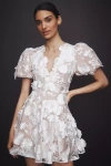 Elliatt Selene Short-sleeve V-neck 3d Floral Lace Mini Dress In White