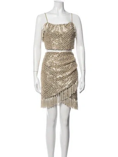 Pre-owned Elliatt Sequin Patterned Skirt Set In Neutrals