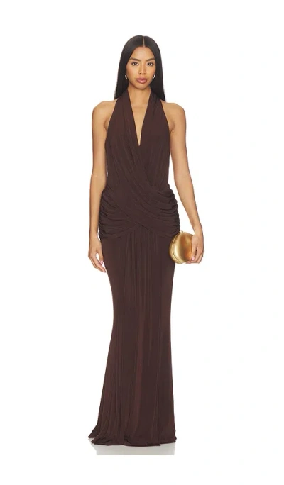Elliatt Simone Cowl Neck Gown In Brown