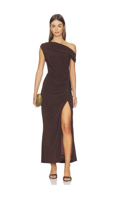 Elliatt Simone One Shoulder Maxi Dress In Brown