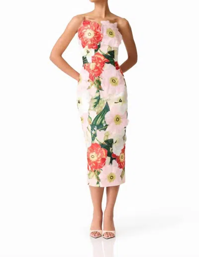 Elliatt Solara Strapless Midi Dress In Pink Floral In Multi