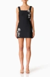 Elliatt Soleil Beaded Placed Floral Cocktail Minidress In Black