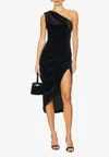 Elliatt Solene One-shoulder Velvet Midi Dress In Black