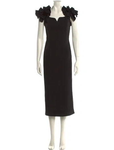 Pre-owned Elliatt Square Neckline Midi Length Dress In Black