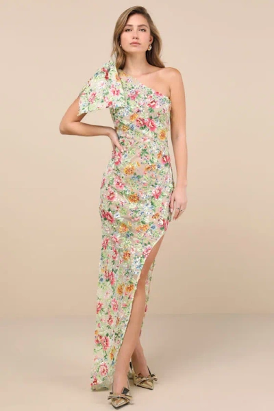 Elliatt Starla Hilo Beige Multi Sequin One-shoulder Maxi Dress
