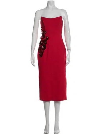 Pre-owned Elliatt Strapless Midi Length Dress In Red