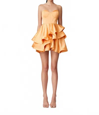 Elliatt Strapless Satin Corset Fit & Flare Ruffle Mini Dress In Mango In Orange