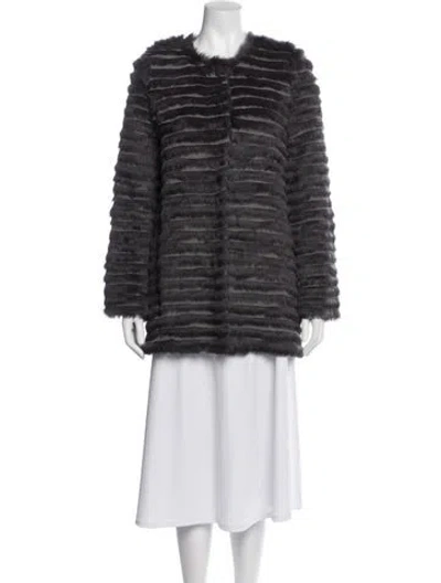 Pre-owned Elliatt Striped Faux Fur Jacket In Gray