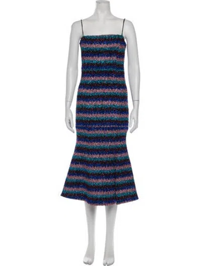 Pre-owned Elliatt Striped Midi Length Dress In Blue/metallic
