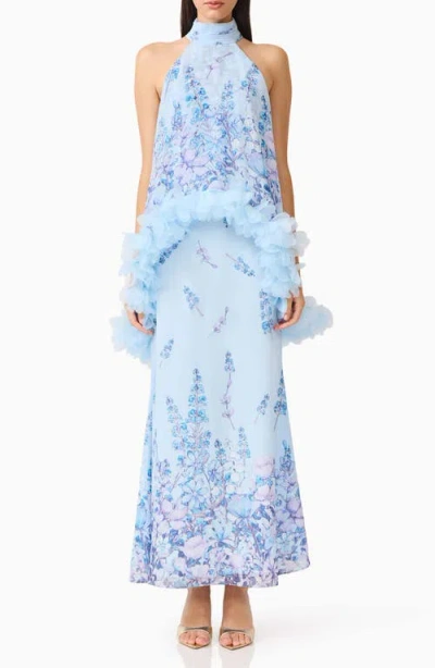 Elliatt Tulsia Floral Georgette Gown In Blue
