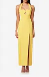 Elliatt Tuning Halter Neck Column Gown In Yellow